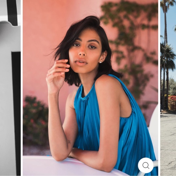 Mac Duggal Pleated Halter Neck Flowy Mini Trapeze Dress 49636 NWT Ocean Blue - Picture 6 of 12